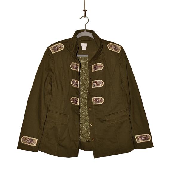 CHICO'S $159 Beaded & Embellished Band Jacket in Green Chico's 1 / US Medium - Picture 2 of 5